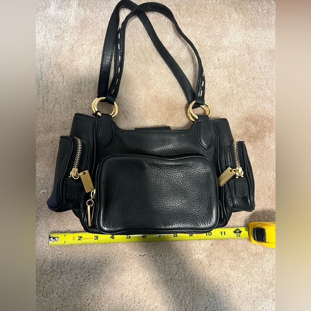 Sigrid Olsen Black Leather Shoulder Bag with Gold Accents - Picture 4 of 11